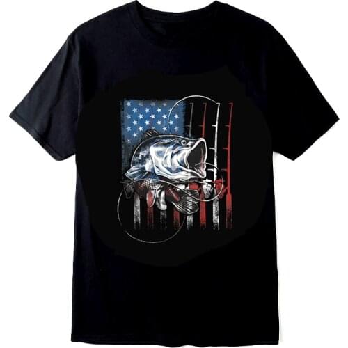 Cotton T-shirt Fashion Summer Bass Fishing Short Sleeve Tee Harajuku T-Shirt American Flag Casual Tops Clothes Drop Shipping