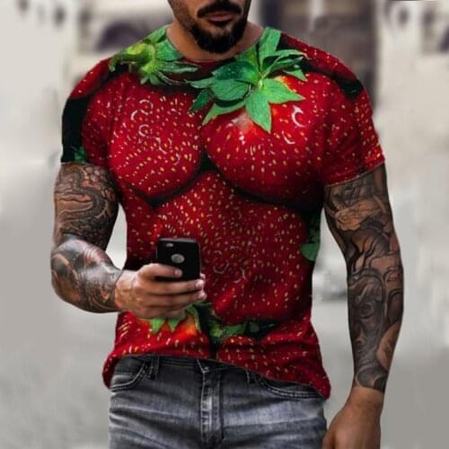 Fruit Cotton T Shirt For Men Summer Strawberry Graphic 3D Print Tee Sport T-shirt Women/Men Short Sleeve Novelty Tops