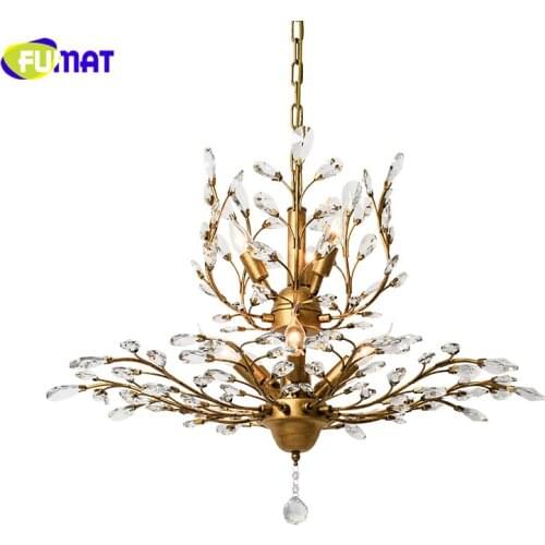 FUMAT K9 Crystal Chandelier American Crystal Lightings Living Room Study Room Creative LED Art Deco Metal Vintage Chandeliers