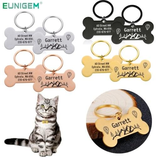 Custom Dog ID Tag Keychain Personalized Pet Name Address Phone for Cat Puppy Dog Collar Tag Keyring Pet Accessories with Ring