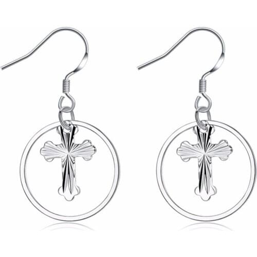 July Best selling new style 925 sterling silver jewelry classic round cross style women retro earrings wedding party