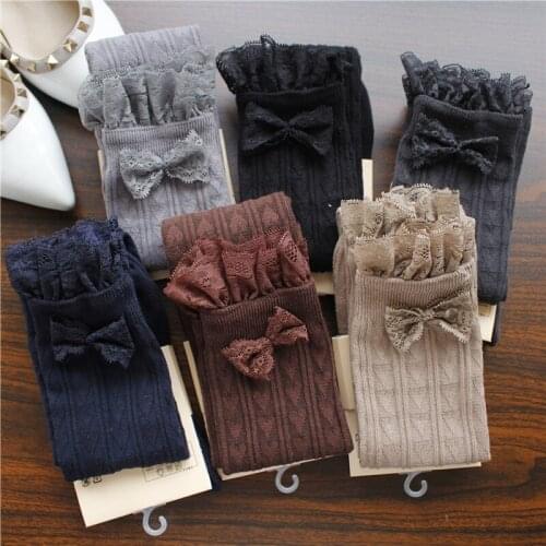 Sexy Women Lace Over Knee Long Socks Stocking Knit Warm Cotton Tights Autumn Winter Heart Pattern Female Christmas Stockings