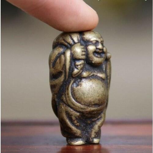 2PCS Chinese Pure Copper Bronze Happy Maitreya Buddha Statue Lucky Pendant