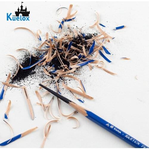 Kuelox 12Pcs/Set Matte Drawing Pencils EE Sketch Pencil Simple Blue Handle Pencils For School Crayons Art Supplies Stationery