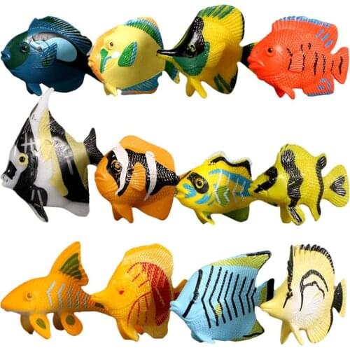 12Pcs Kids Mini Simulation Tropical Sea Fish Model Toy Action Figure Home Decor Ornament Collectible Toy Birthday Gift Crafts