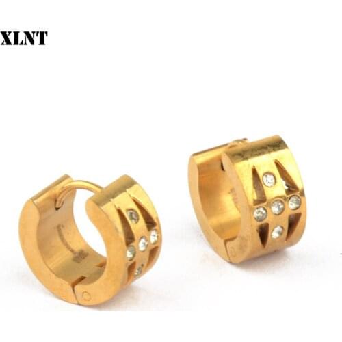 XLNT Fashion Rhinestone Small Circle Earrings Cross Hoop Earrings GoldColor Crystal Round Hoop Earrings For Women Jewelry