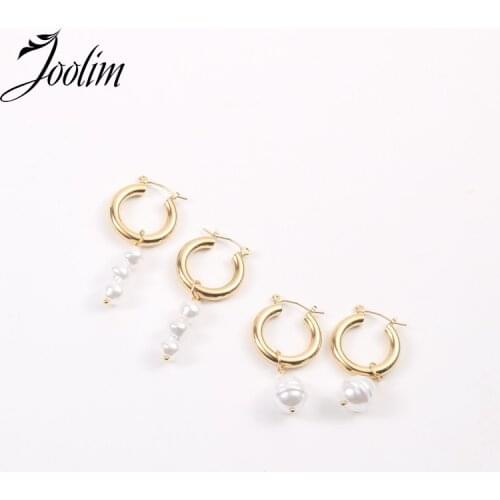 Trendy Earring PVD Gold Finish Fish Tail Pearl Hoop Earring Stainless Steel Tarnish Free Gold Jewelry Wholesale