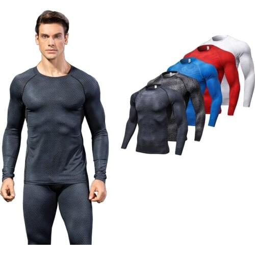 Mens Jogging Shirts Male Gym Clothing Fitness Tights Quick Dry Thermal Underwear Bodybuilding Sportswear Muscle Training Tees