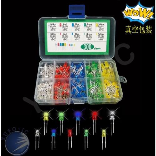 1box 5Color F3+F5mm LED kit Light Emitting Diode Red Yellow Blue Green White 3mm & 5mm Assorted mix colour pack set Assortment