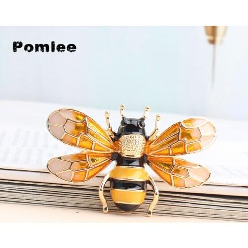 Pomlee 2021 Enamel Bee Brooches For Women Red Green Yellow Insect Pin New Design Fashion Pin High Quality Coat Accessories