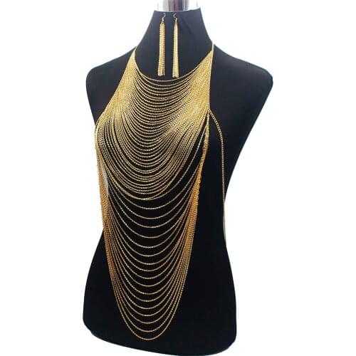 Luxury Bra costumes Fashion Shiny Sexy Body Belly Gold Silver Color Full chain Body Chain Bra Necklace Tassel Waist Jewelry
