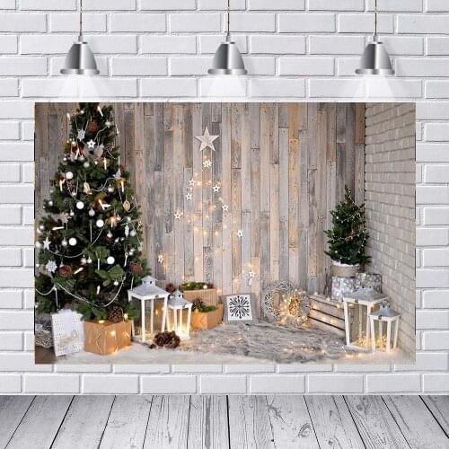 Christmas Background Photography Winter Snow Christmas Tree Wreath Wood Door Home Decor Holiday Family Celebrate Party Photocall