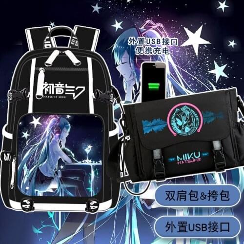 Anime Miku USB Laptop Backpack Black Bookbag Cartoon School Bags for Teenage Kids Travel Bagpack Shoulder Bags Christmas Gifts