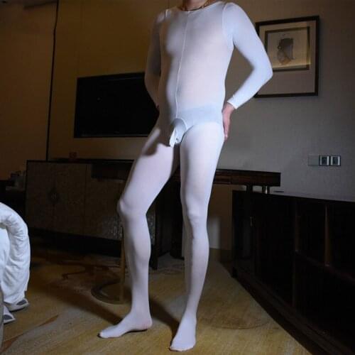 Sexy Lingerie 120D Velvet Bodysuit Exotic Apparel Oil Shiny Full Body Suit Tight Basic Wear With Cock Ring Sheath Gay Jumpsuit