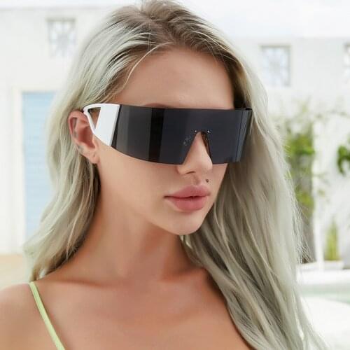 Oversized Rimless Shield Visor Mask Sunglasses Women Men Glasses One Peice Big Goggles Shades Sport UV400 Gafas De Sol Oculos