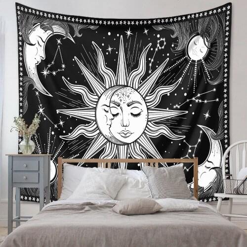 Tarot White Black Sun And Moon Wall Hanging Tapestry Gossip Hippie Rugs Dorm Decor Mandala Bedspread Bedroom Decor Drop Shipping