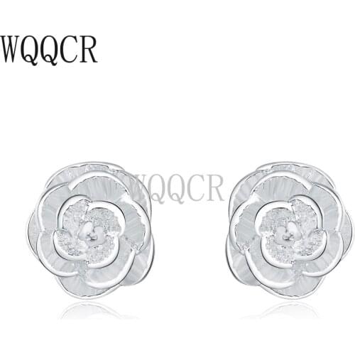 WQQCR 925 Silver Color Three-dimensional Flower Earrings Female Fashion Bijoux Brincos New Exquisite Earrings Holiday Gifts