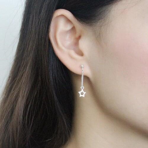 S925 Sterling Silver Dangle Earrings Female Korean Lady 2017 Female Gift Cute Tassels Star Long Drop Earrings for Women