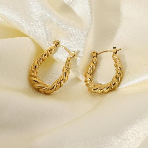 Tarnish Free Croissant Oval Twisted Hoop Earrings For Women Girls Stainless Steel Circle Earrings Jewelry Accessories