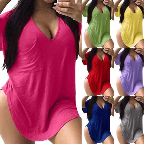 Womens Casual Solid O-neck Pockets Plus Size T Shirts Summer Tops Tee Streetwear Women Casual Top Clothing T-shirt Футболка#G30