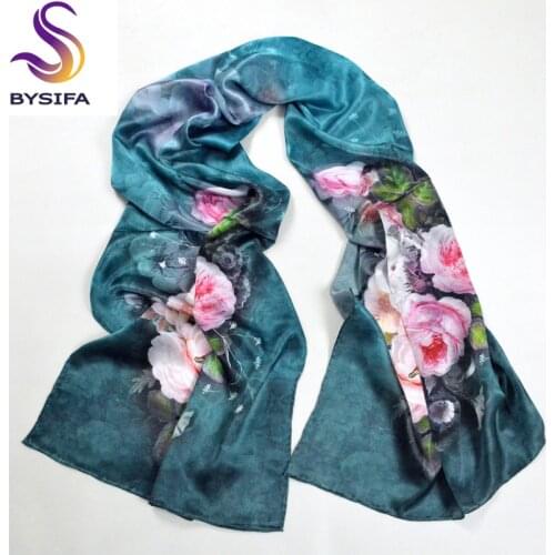 100% Natural Silk Women Jasper Long Scarf Wraps Brand Shawl Autumn And Winter Floral Pattern Silk Scarf Printed 178*52cm