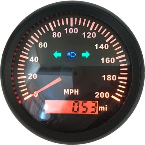 0-200MPH GPS Speedometer 85mm 316L Bezel Speed Mileometer Device Red Backlight with Turn Light and High Beam Light Signal