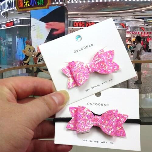 2PCS/LOT Pretty Rose Flash Ties Bows Elastic Bands For Baby Girls Hairpin Creativity Pink Clips Scrunchy Kids Hair Accessories