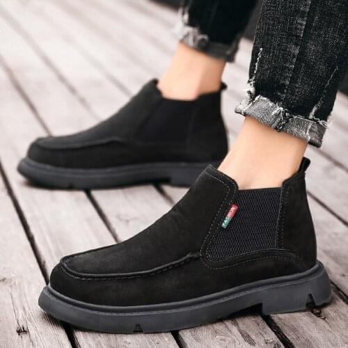 2020 Fashion Men Boots With Fur Casual Leather Ankle shooes British Style Slip On Motorcycle Boots High Top ClassicPlus Size 48