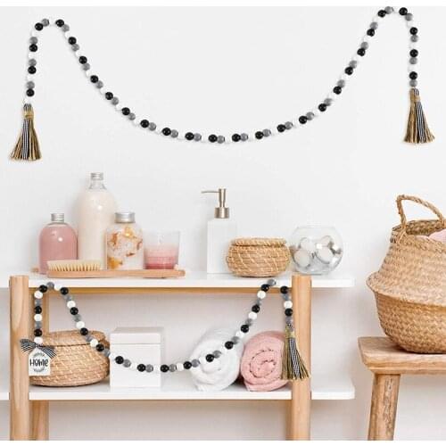 3 Pack Wood Beads Garland with Tassels Farmhouse Rustic Bead Garland with Home Sign Farmhouse Country Tiered Tray Decor