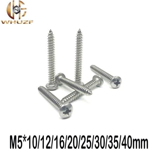 50pcs M5*10/12/16/20/25/30/35/40mm GB845 phillips stainless steel 304 pan head head Self Tapping Screws