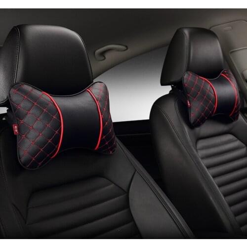 Brand new all artificial leather car neck pillows comfortable universal 2pcs headrest fit for most cars fills fiber