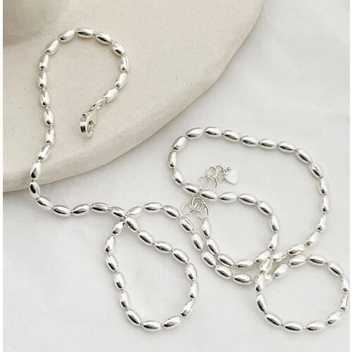 Amaiyllis 925 Sterling Silver Minimalist Olive Bead Necklace Accessories Jewelry Clavicle Chain Necklace For Female Jewelry