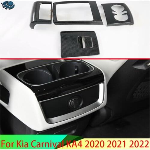 For Kia Carnival KA4 2020 2021 2022 Car Accessories Carbon Fiber Style Plated Armrest Box Rear Air Vent Frame Trim Cover