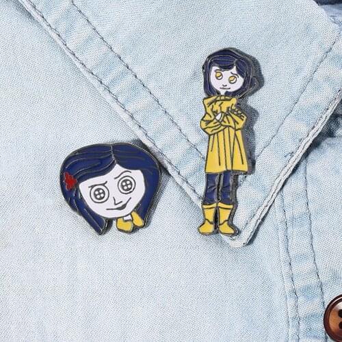 Coraline Brooch Spooky Girls Anime Fans Great Creepy Collection Hard Enamel Brooch Pins Metal Alloy Fashion Jewelry Lapel Pins
