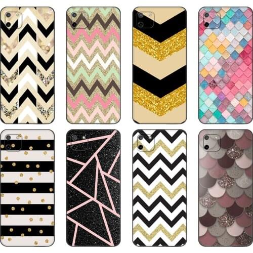 Black tpu Case For OPPO Realme C11 C20 C21 Case Back Cover Bumper stripe gold glitter Wavy pattern