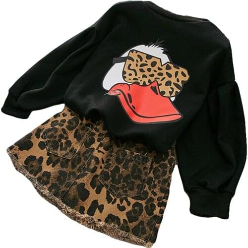 Girls Set 2021 New Spring Princess Dress Lovely Top and Leopard Skirt 2pcs Suit Outfits Cute Kids Children Set Clothing 3 7Y