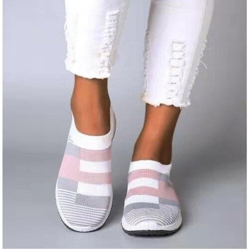 New Women Sneakers Vulcanized Shoes Sock Sneakers 2021 Women Summer Slip On Flat Shoes Women Plus Size Loafers