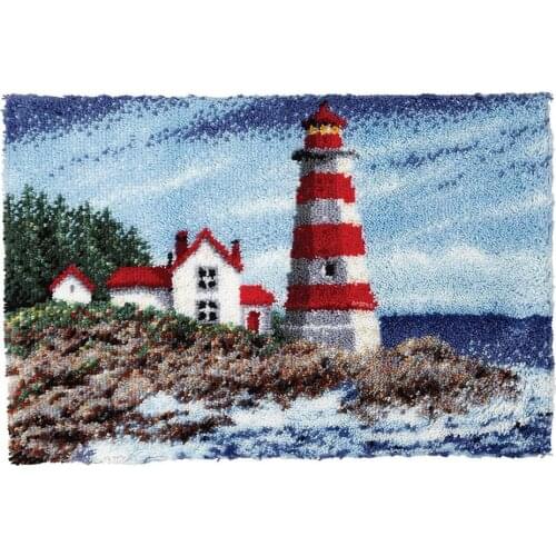 Lighthouse Latch Hook Kits DIY Crochet Yarn Kits Carpet Embroidery Hook Rug Kit Needlework Sets for Kids or Adults Home Decor