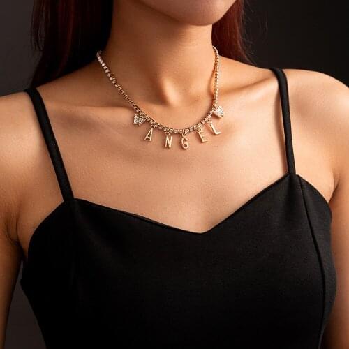 Fashion ANGEL Letter Rhinestone Butterfly Chokers Women Trendy Pendant Necklace Female Elegant Jewelry Delicate Clavicle Chain