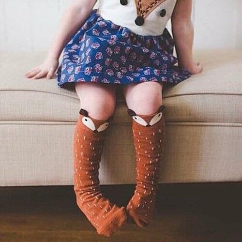 Cartoon Cute Girls Socks Print Animal Cotton Kids Socks Knee High Long Girl Clothing Accessories Fox Socks Girl socks 1-6 Y