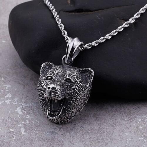 Stainless Steel Bear Pendant Necklace For Men Cute Rock Hip Hop Fashion Personality Male Jewelry Gift