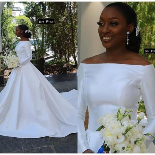 2021 New Wedding Dresses Off The Shoulder Ball Long Sleeve SweepTrain Ball Gown Elegant Pregnant Wedding Dress Church Bride