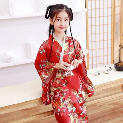 Four seasons new childrens kimono Japanese bathrobe girl princess dress performance dress temperament cute butterfly