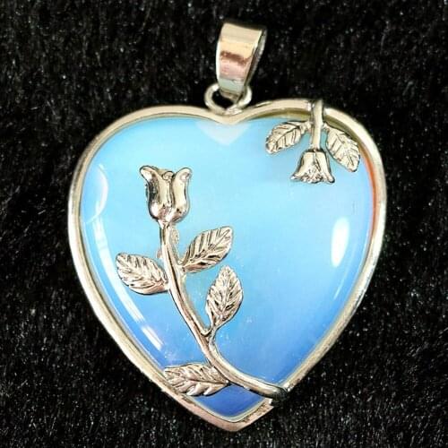Newly opal stone 27x33mm flower wire wrap heart pendant wholesale retail diy fashion jewelry B872