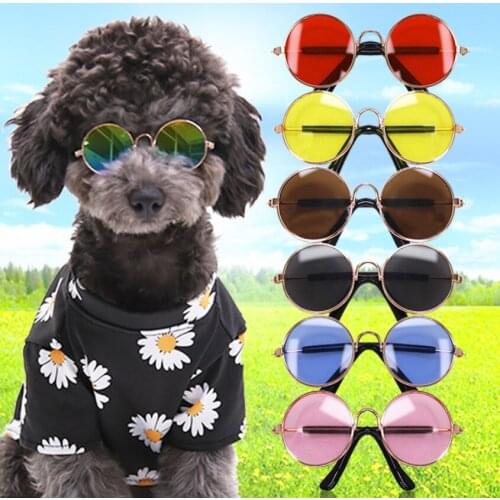 Cool Dog Cat Pet Glasses Retro Metal Frame Eye-wear Anti-UV Round Lense Sunglasses Photos Photography Props Accessories