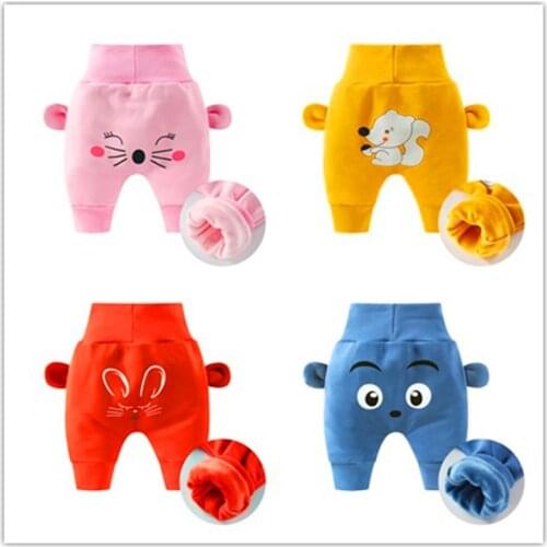 Baby girl clothes boy pants cartoon high waist protection belly children toddler winter spring newborn infant fleece trousers