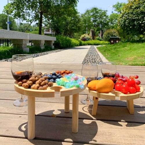 Original Wooden Outdoor Tables Folding Picnic-table With Glass Holder 2 In 1 Wine Glass Rack Outdoor Wine Table Wood Table