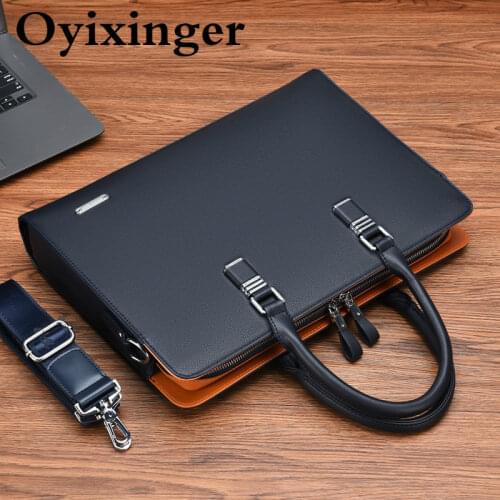 Oyixinger Mens Bag Fashion Leather Shoulder Bag For Man Business Briefcase For 14Inch Laptop Casual Large Capacity Handbag Male