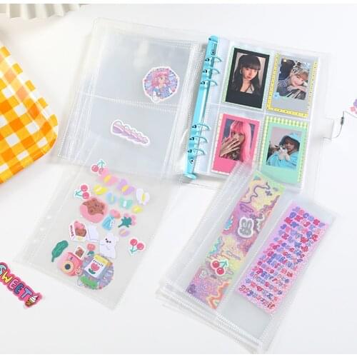 10pcs A5 A6 transpant Refill Storage Bag 6 hole Binder Notebook Accessory PVC Photo Album Bag Sticker Organizer Stationary