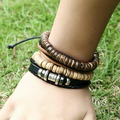 CIBOCIBO Luxury Bracelet Men Punk Vintage Leather Rope Wristband Bracelet Men Braided 4 Pieces Bohemia Pulsera Hombre Men Gifts